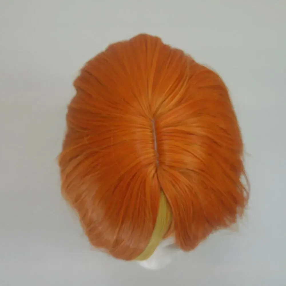 Short Orange Cosplay Wig with Yellow Streak – Layered Style